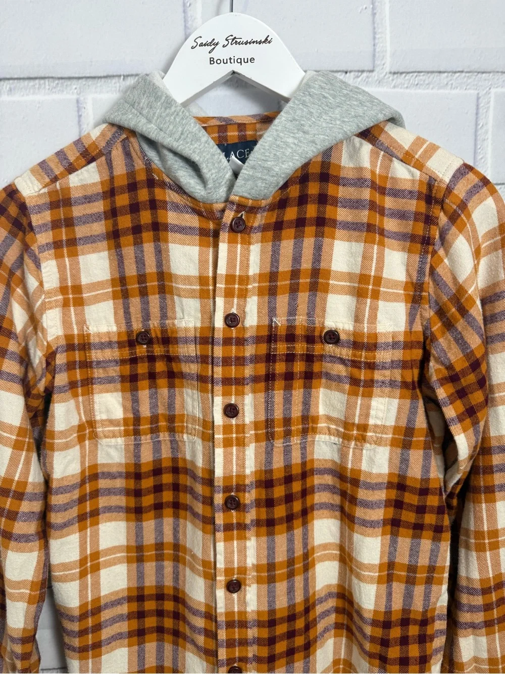 The Children’s Place Boys Hooded Plaid Flannel Shirt Size 16 (XXL)